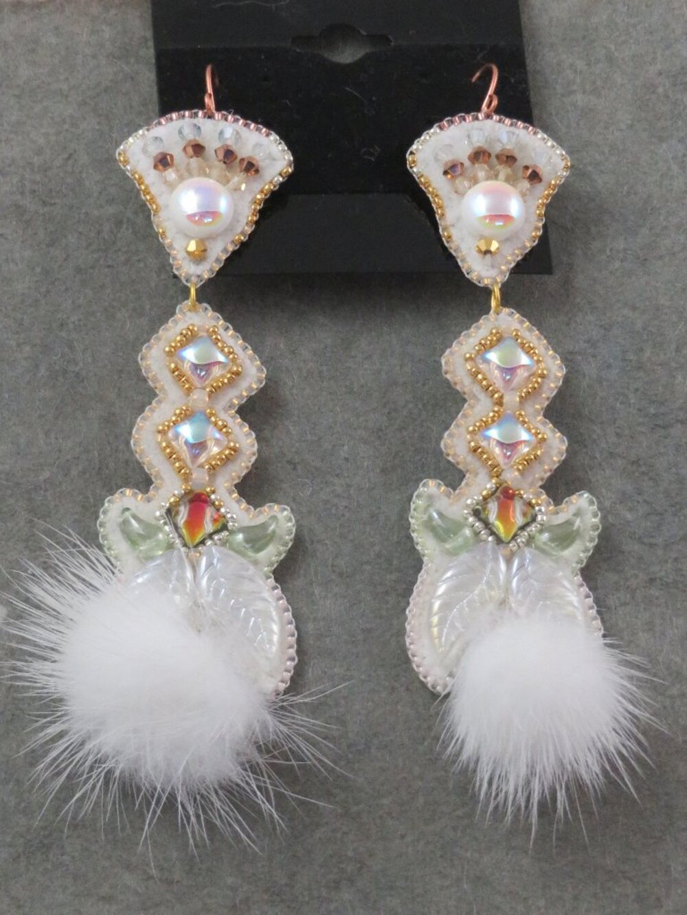 White Mink Puff earrings handcrafted